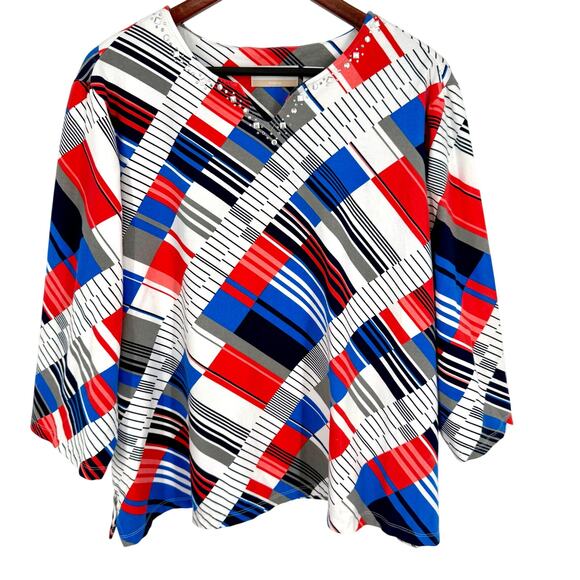 Alfred Dunner Plus Size 2X Red White Blue Artsy Blouse Shirt Top Summer Comfy - Picture 1 of 7